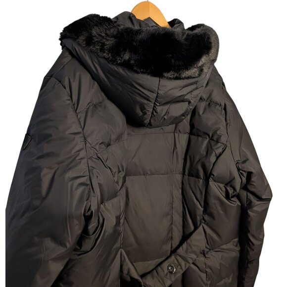 Larry Levine Womens Black Down Coat Faux Fur Hood 3X Long Warm Winter Puffer - Picture 10 of 16